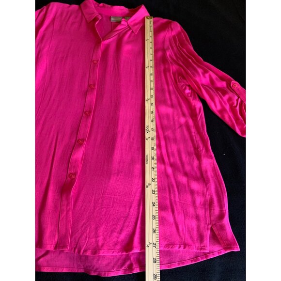 Chicos Womens Button-Down Fuchsia Long Sleeve Blouse Size 2 Rayon - Picture 5 of 11